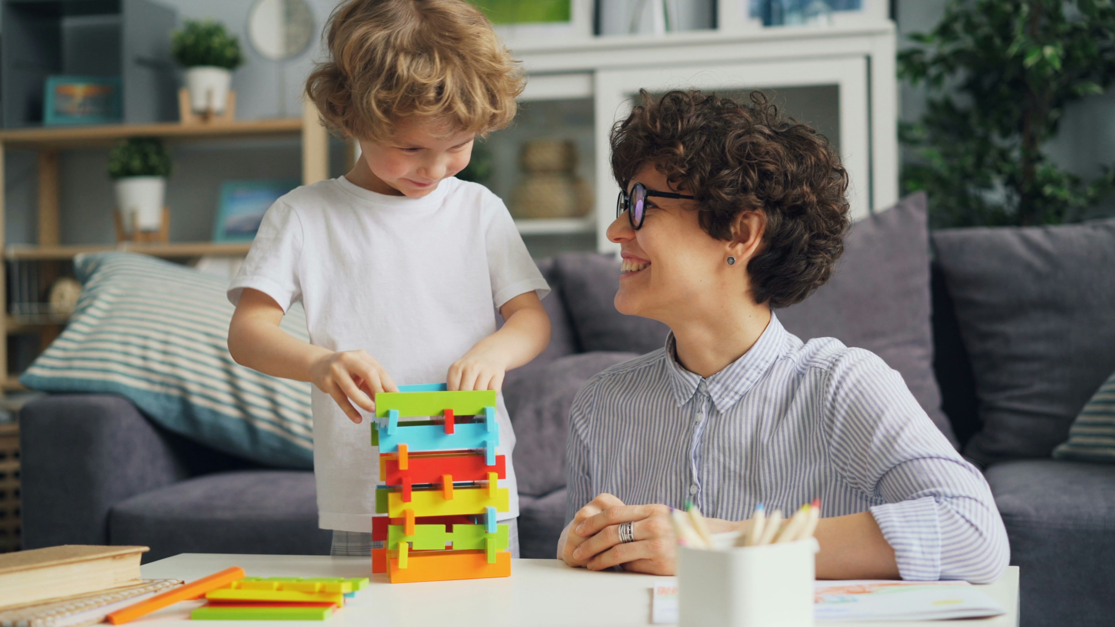 Caregiver working with child